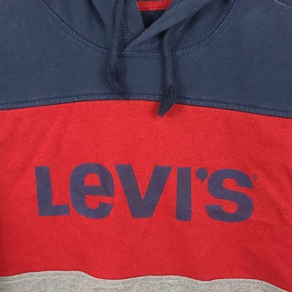 LEVI'S Men's Fleece Pullover Hoodie Blue Red Gray Casual Sweatshirt Sport Jacket - Picture 3 of 6